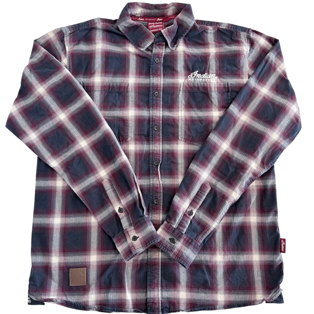 Indian Motorcycle Long Sleeve Flannel Plaid Shirt — Men's Medium